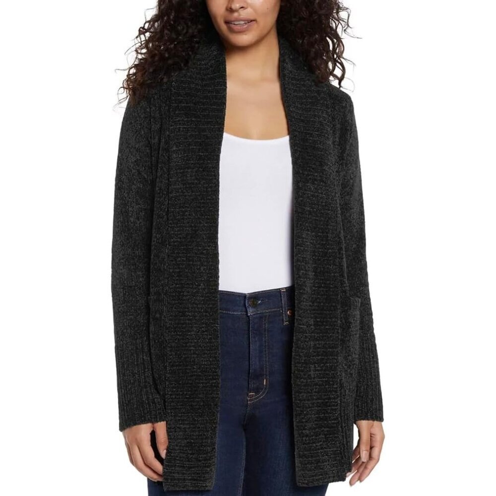 Women's Chenille Cardigan Sweater Large Open Front Longline Midweight
